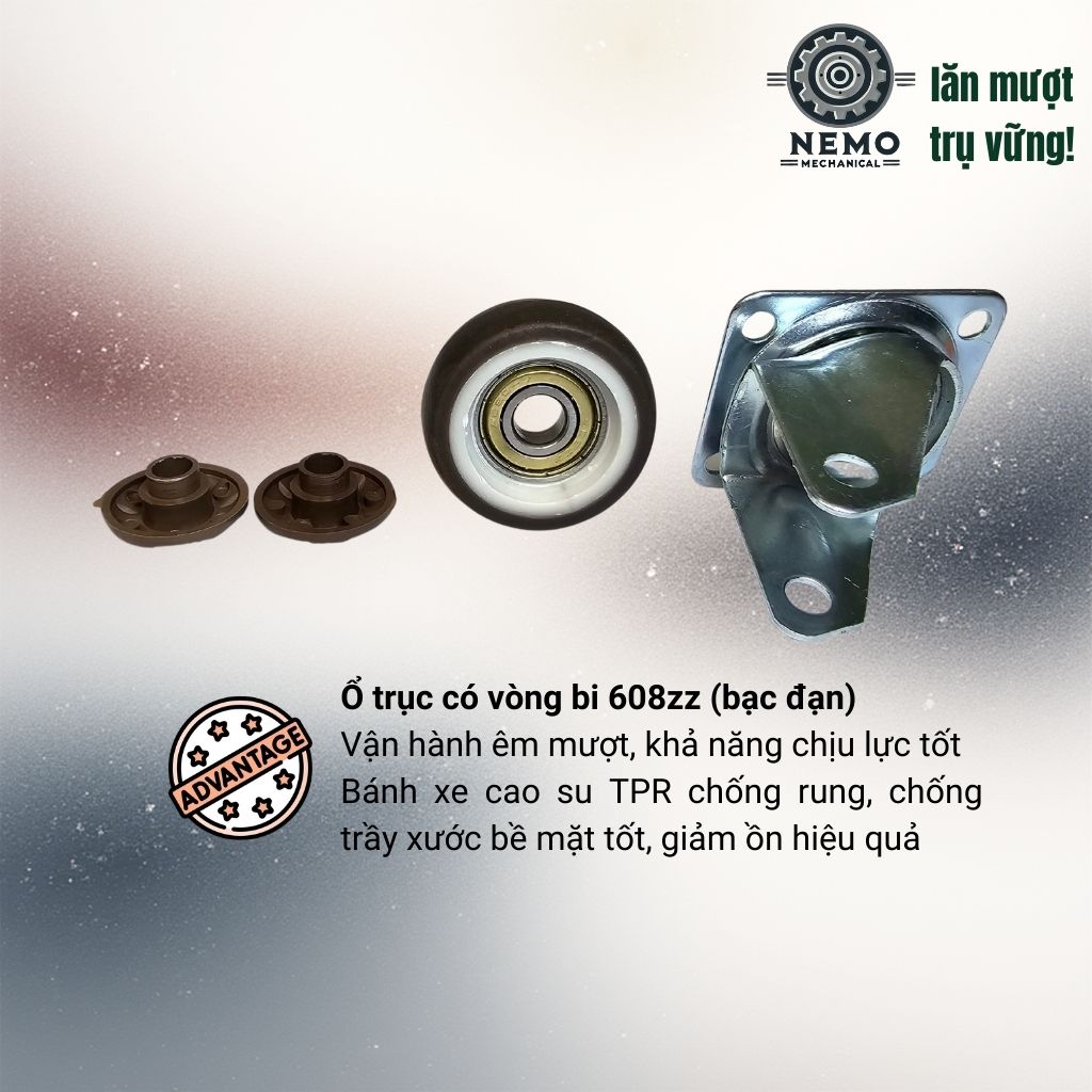 Bánh Xe TPR Nội Thất Cao Cấp – Chống Ồn, Không Xước Sàn (D40, D50)